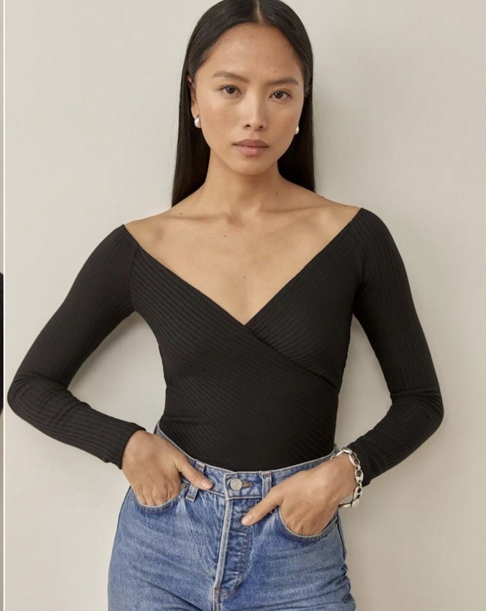 Reformation Minnie Knit Top in Black SZ S